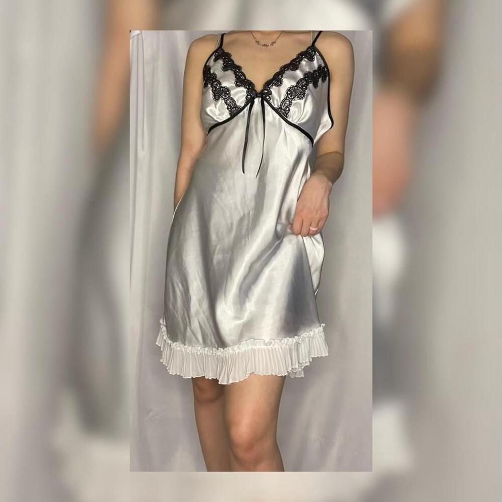 Black and white slip dress.